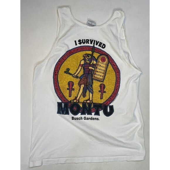 VINTAGE Busch Gardens I Survived Montu T-shirt Men Large USA 90s Single Stitch - Picture 1 of 8